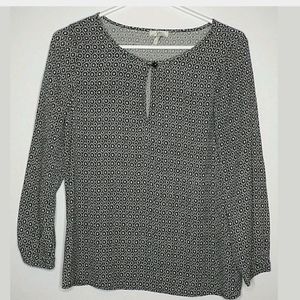 Joie 93% Silk Floral Flower Print Blouse Top White Black Size Small Keyhole Long